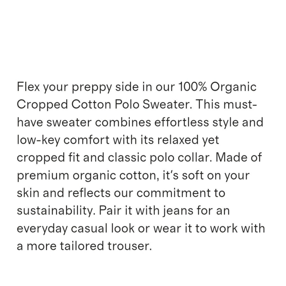 NWT 100% Organic Cropped Cotton Polo Sweater SzXS - Picture 8 of 10